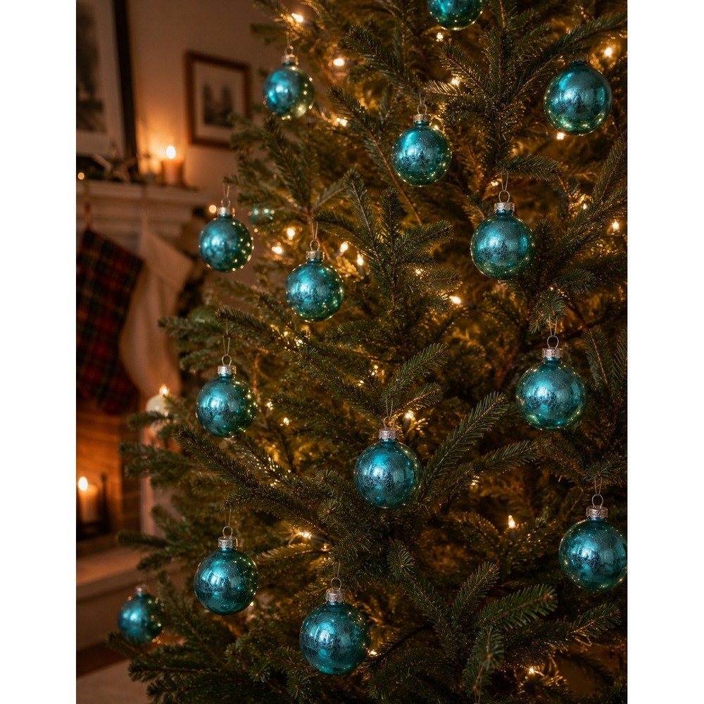 Shiny Brite Glass Ornaments Blue Silver Vintage 12pc MCM USA Made Box Set